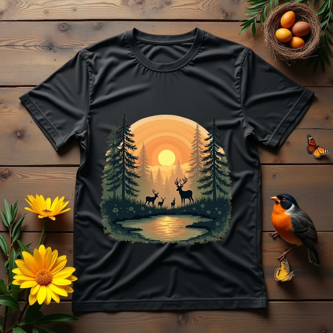 Dawn Forest, deer's family Softstyle T-Shirt