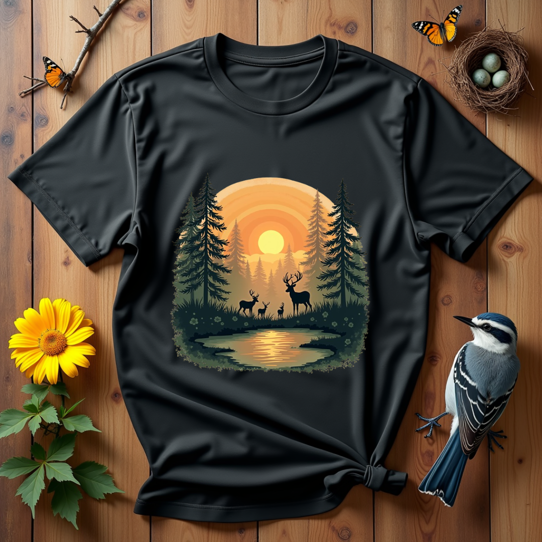 Dawn Forest, deer's family Softstyle T-Shirt