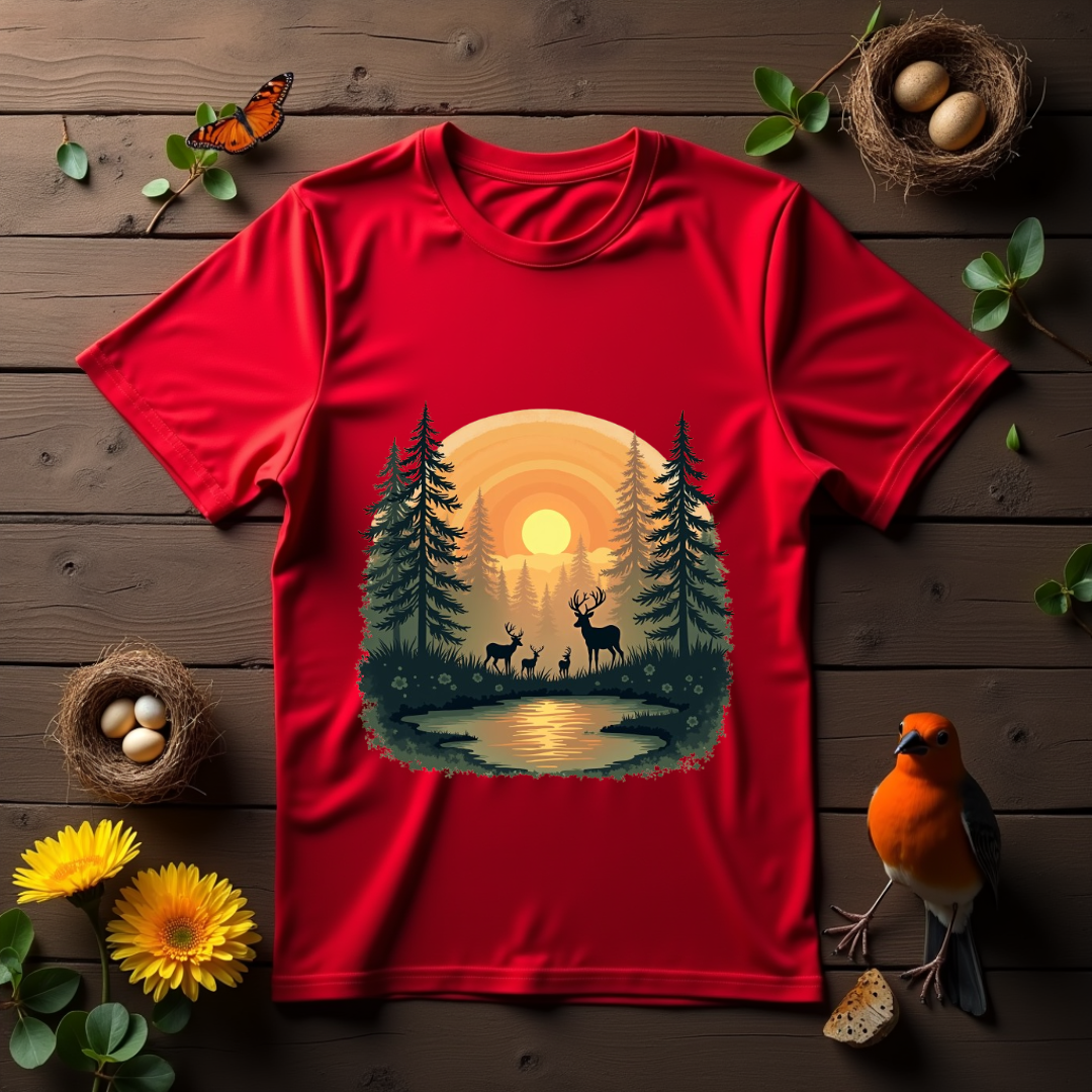 Dawn Forest, deer's family Softstyle T-Shirt