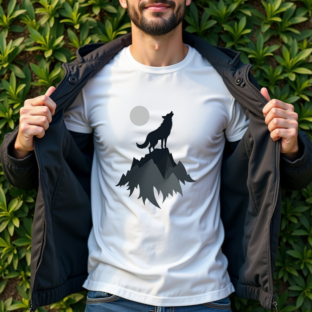 Wolf Howling, mountain landscape Softstyle T-Shirt