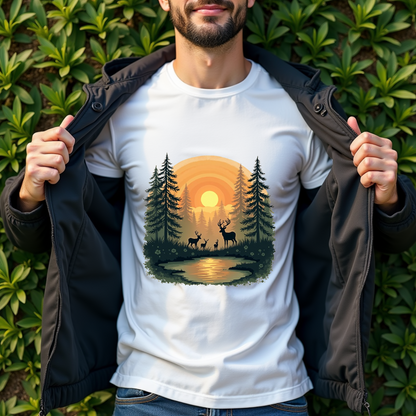 Dawn Forest, deer's family Softstyle T-Shirt