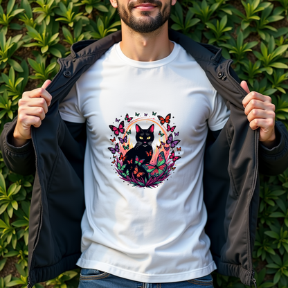 Vibrant swarm of butterflies flying around a cat Softstyle T-Shirt