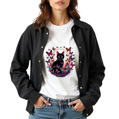 Vibrant swarm of butterflies flying around a cat Softstyle T-Shirt