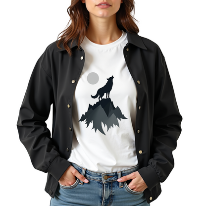 Wolf Howling, mountain landscape Softstyle T-Shirt