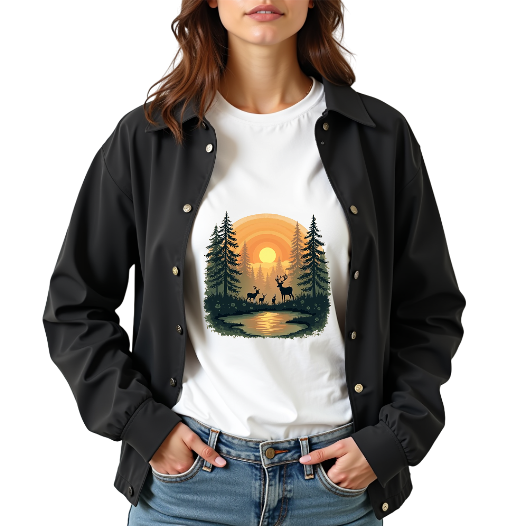 Dawn Forest, deer's family Softstyle T-Shirt