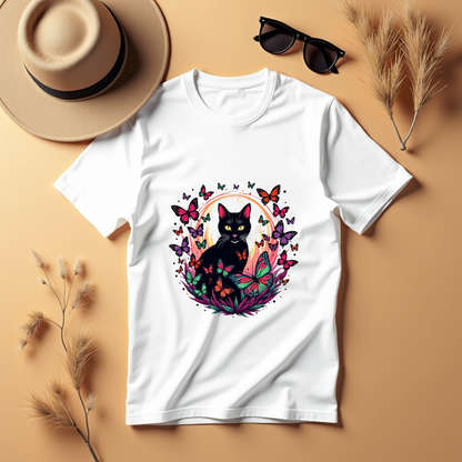 Vibrant swarm of butterflies flying around a cat Softstyle T-Shirt