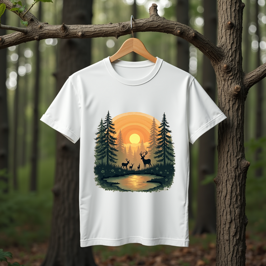 Dawn Forest, deer's family Softstyle T-Shirt