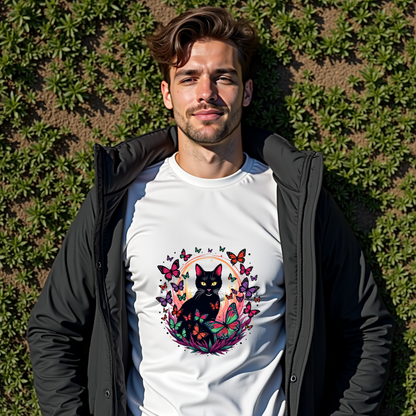 Vibrant swarm of butterflies flying around a cat Softstyle T-Shirt