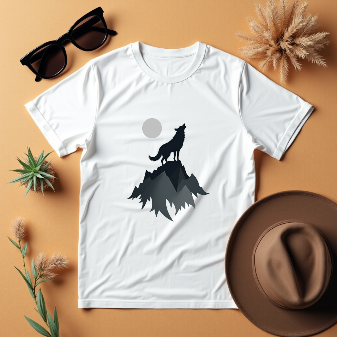 Wolf Howling, mountain landscape Softstyle T-Shirt