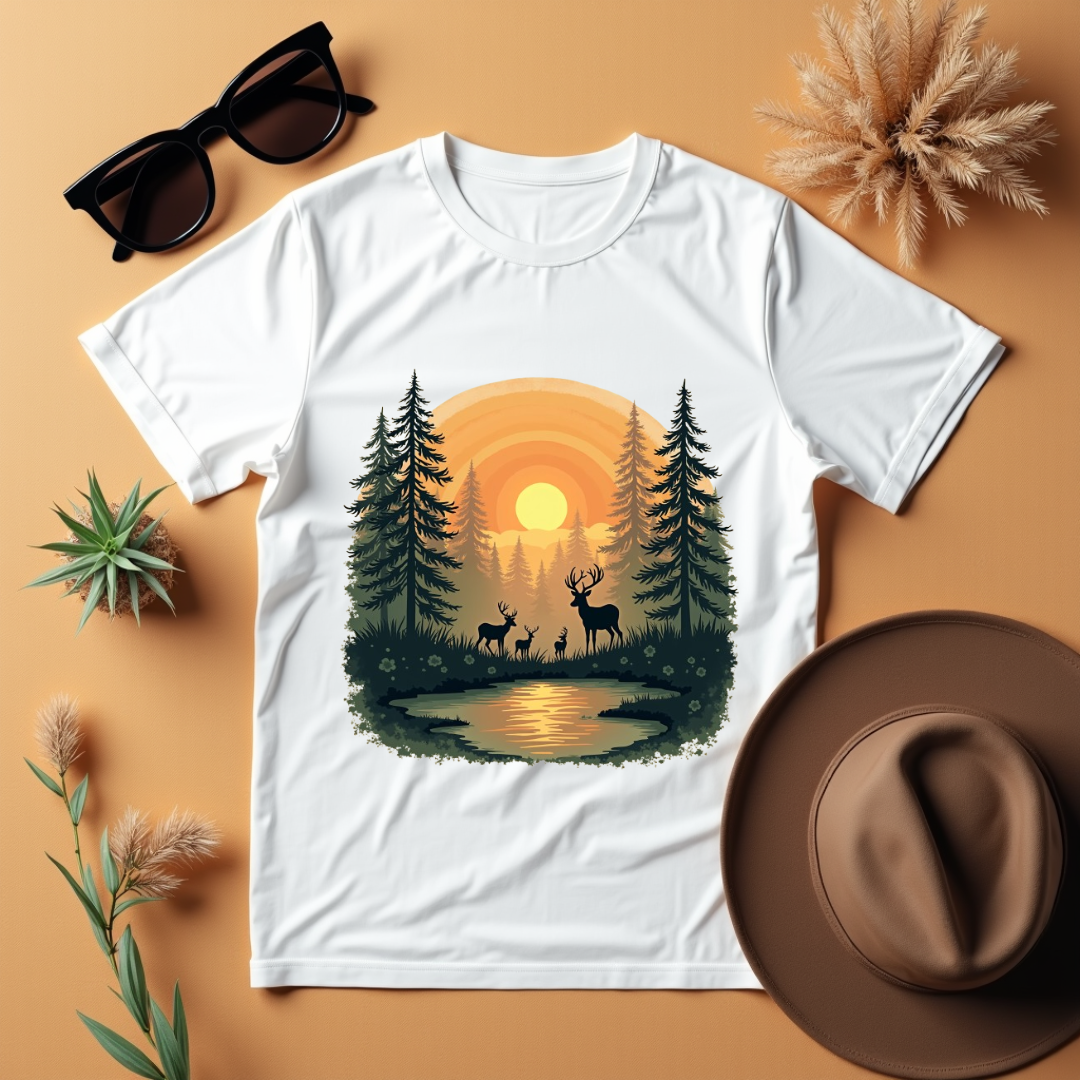 Dawn Forest, deer's family Softstyle T-Shirt