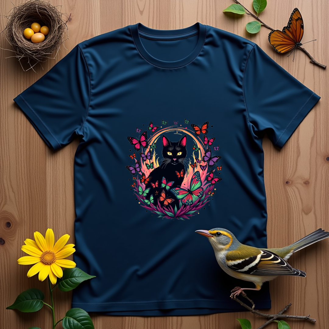 Vibrant swarm of butterflies flying around a cat Softstyle T-Shirt