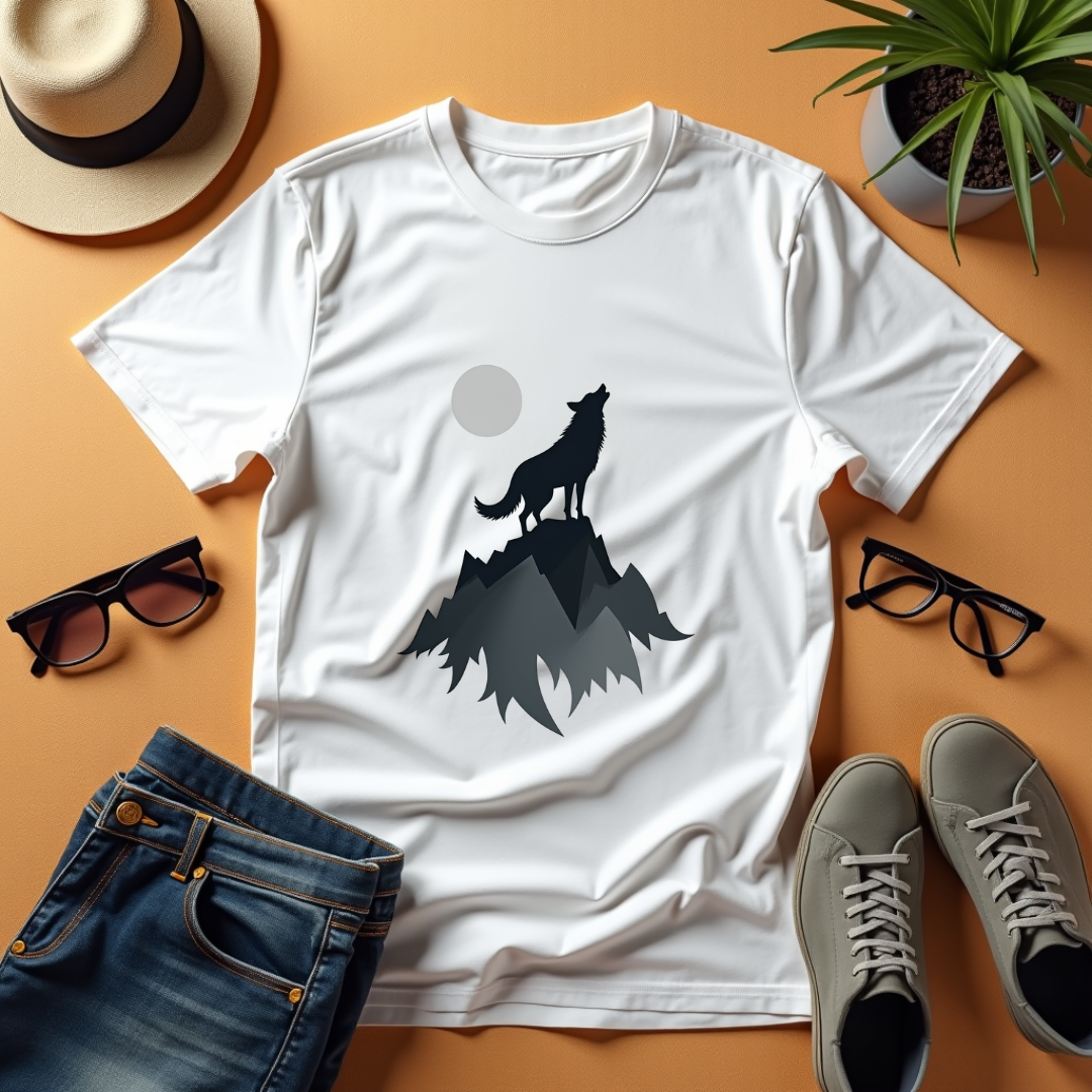 Wolf Howling, mountain landscape Softstyle T-Shirt