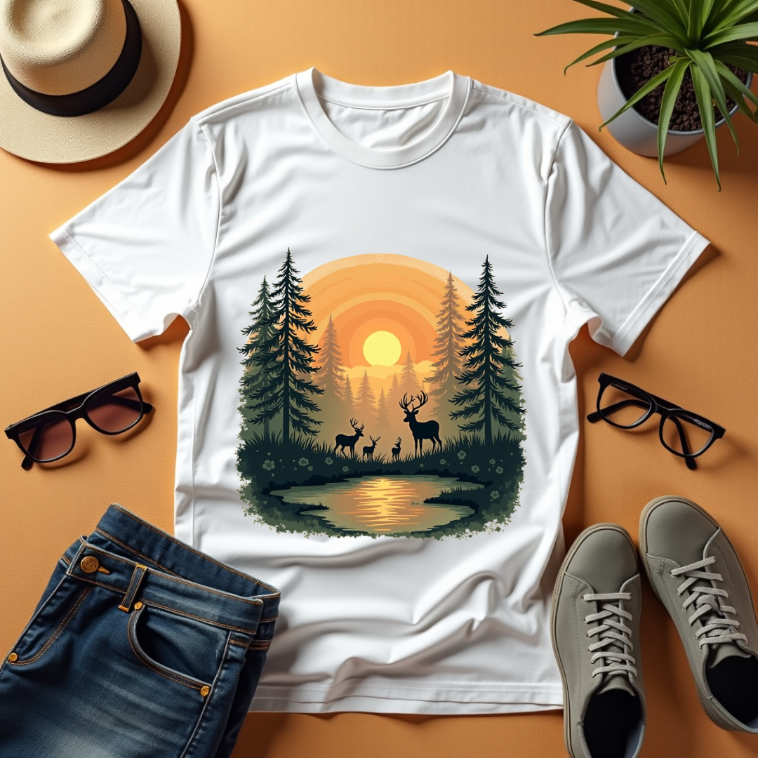 Dawn Forest, deer's family Softstyle T-Shirt