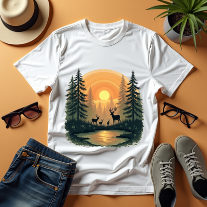 Dawn Forest, deer's family Softstyle T-Shirt