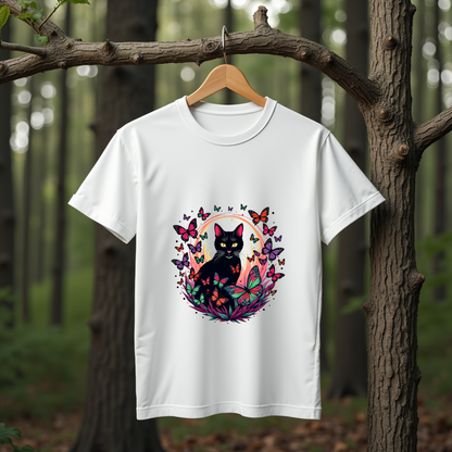 Vibrant swarm of butterflies flying around a cat Softstyle T-Shirt