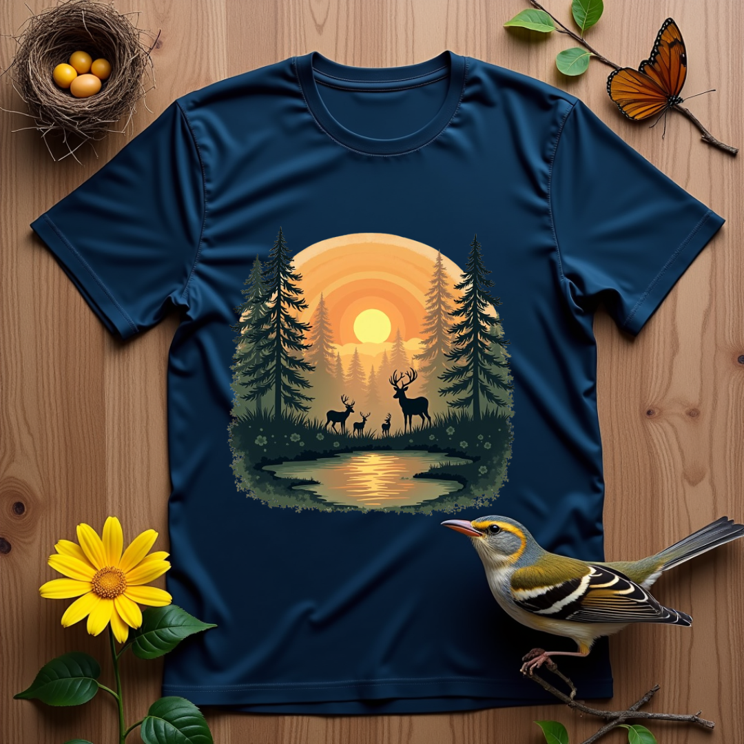 Dawn Forest, deer's family Softstyle T-Shirt