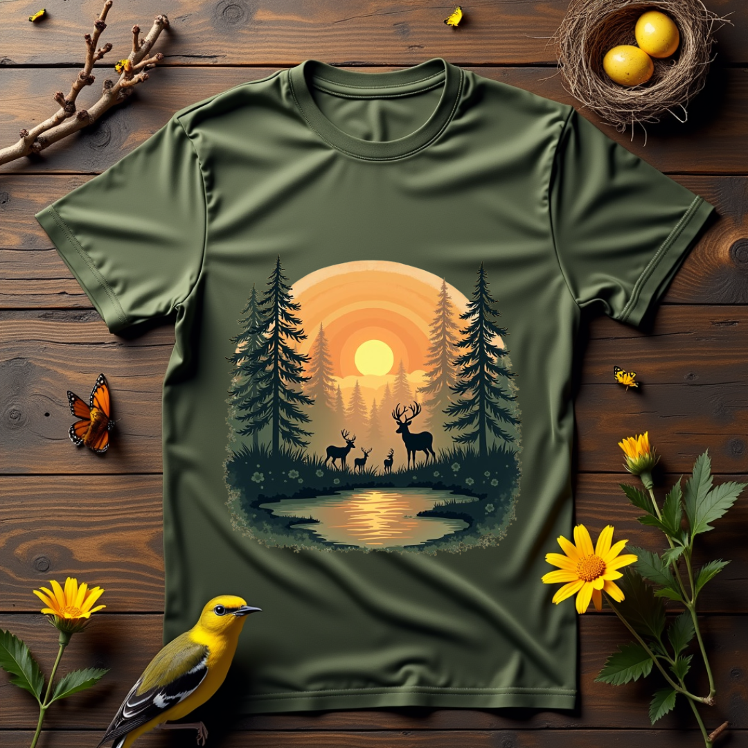 Dawn Forest, deer's family Softstyle T-Shirt