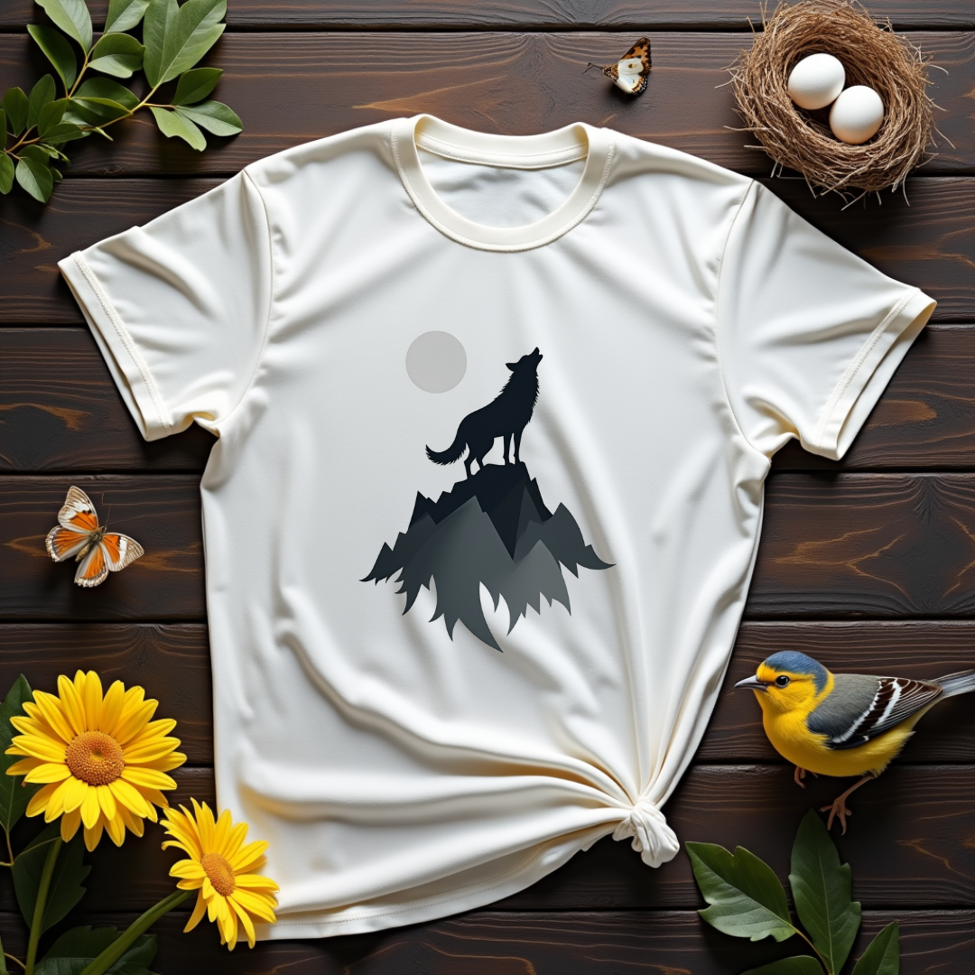 Wolf Howling, mountain landscape Softstyle T-Shirt