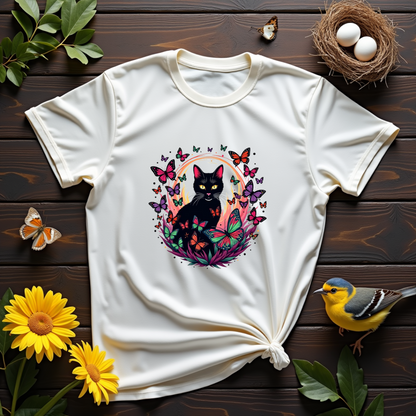 Vibrant swarm of butterflies flying around a cat Softstyle T-Shirt