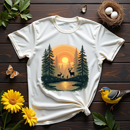 Dawn Forest, deer's family Softstyle T-Shirt