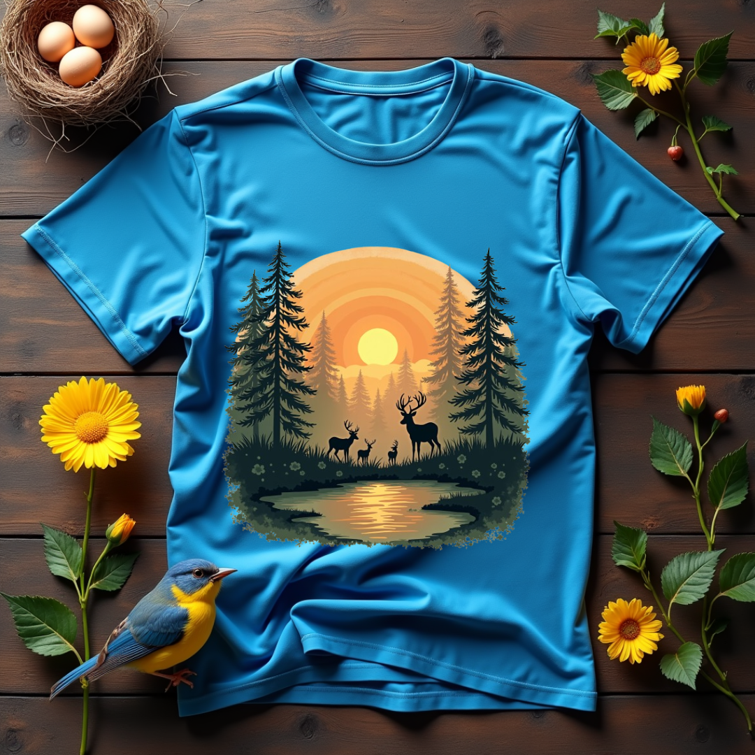 Dawn Forest, deer's family Softstyle T-Shirt