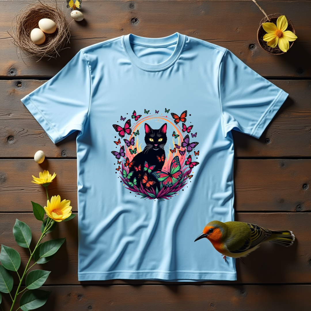 Vibrant swarm of butterflies flying around a cat Softstyle T-Shirt