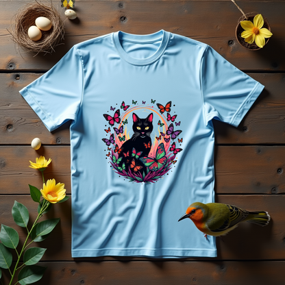 Vibrant swarm of butterflies flying around a cat Softstyle T-Shirt