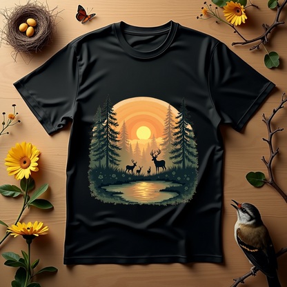 Dawn Forest, deer's family Softstyle T-Shirt